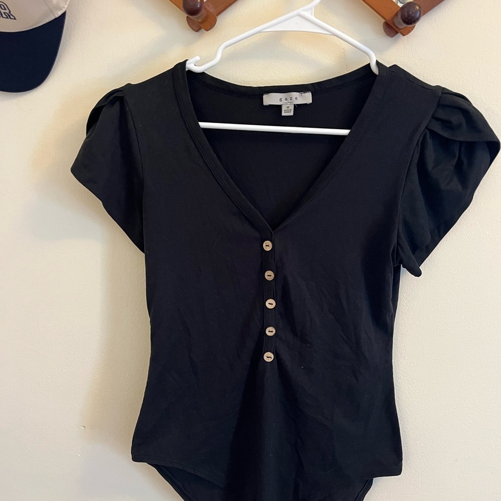 Black Puff Sleeve Bodysuit